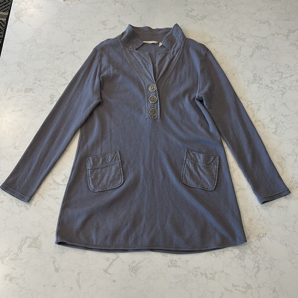 Soft Surroundings Take Two Tunic Top Large Grey Waffle Thermal Lagenlook - Picture 5 of 16